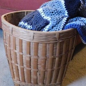 Vintage Wicker Floor Planter Basket Boho Style